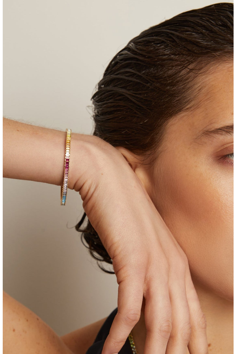 Ombré Rainbow Baguette Tennis Bracelet, Alternate, color, Yellow Gold Vermeil