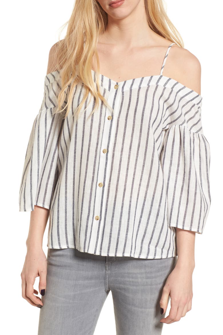 Stripe Off the Shoulder Top, Main, color, NAVY PEACOAT STRIPE