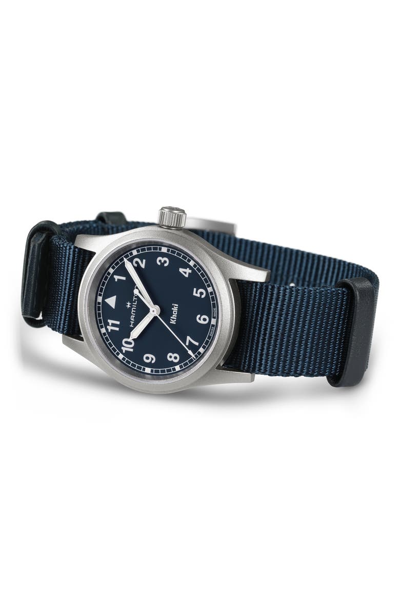 Khaki Field NATO Strap Watch, 33mm, Alternate, color, BLUE