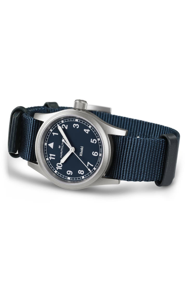 Hamilton Khaki Field NATO Strap Watch, 33mm, Alternate, color, Blue