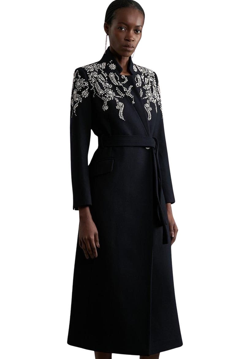 Tailored Wool Double Breasted Midi Coat, Main, color, Black