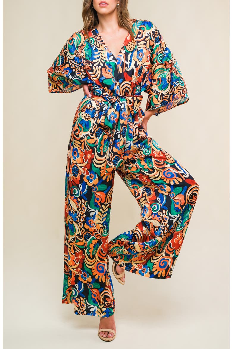 Print Wide Leg Jumpsuit, Alternate, color, BLACK