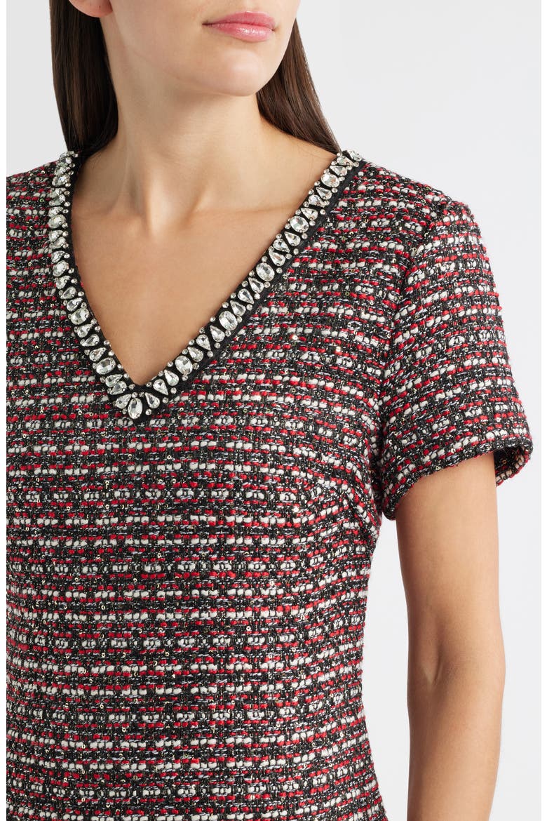 Nyah Embellished Tweed Dress, Alternate, color, BLACK RED