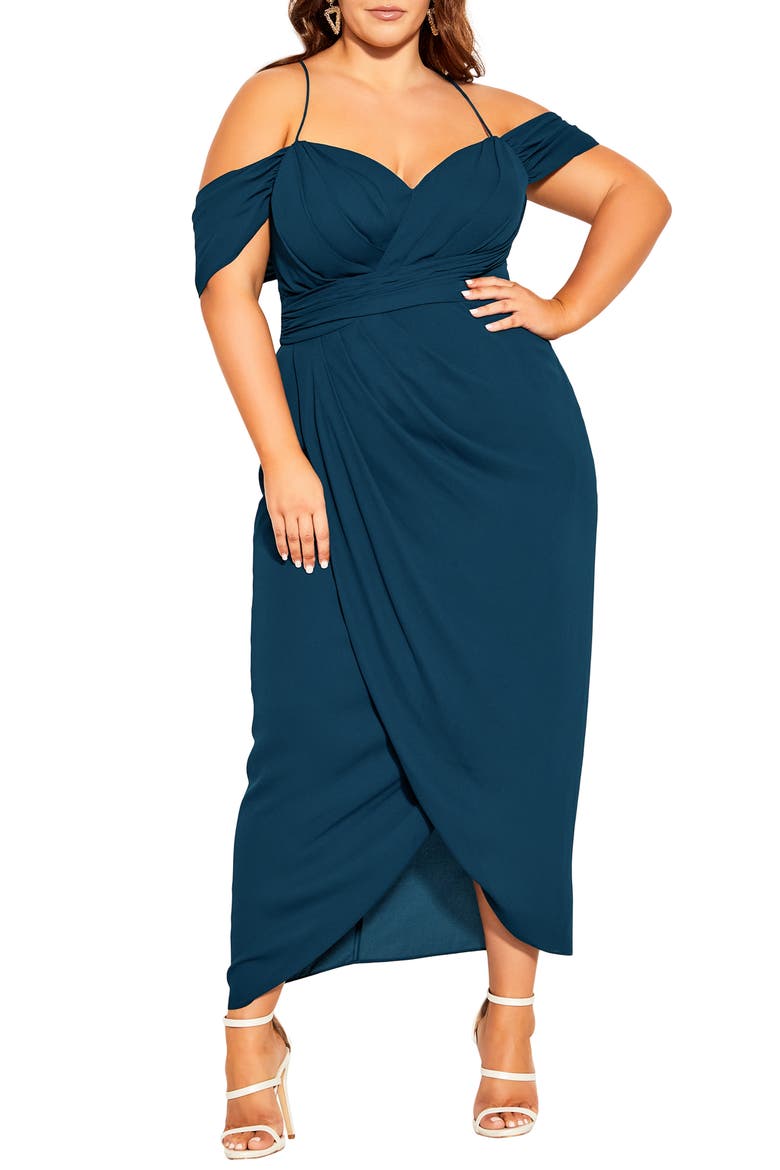 Cold Shoulder Midi Dress, Main, color, EMERALD