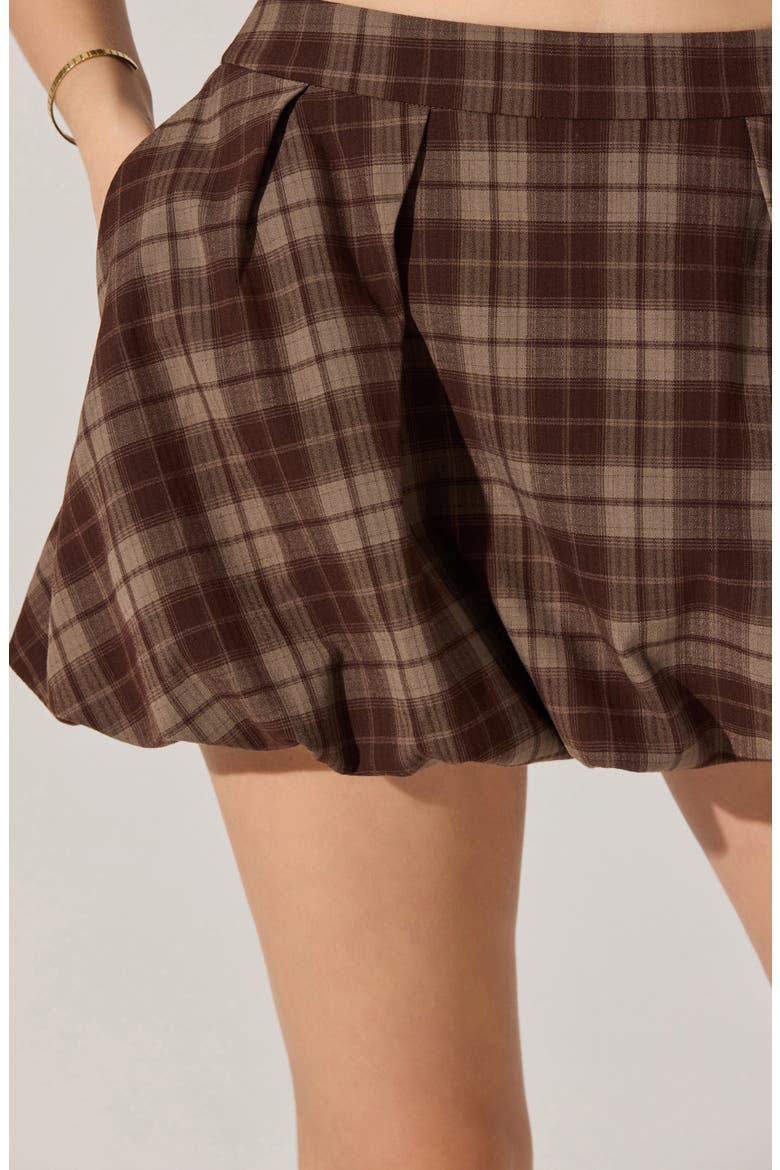 Toini Plaid Bubble Mini Skort, Alternate, color, BROWN PLAID