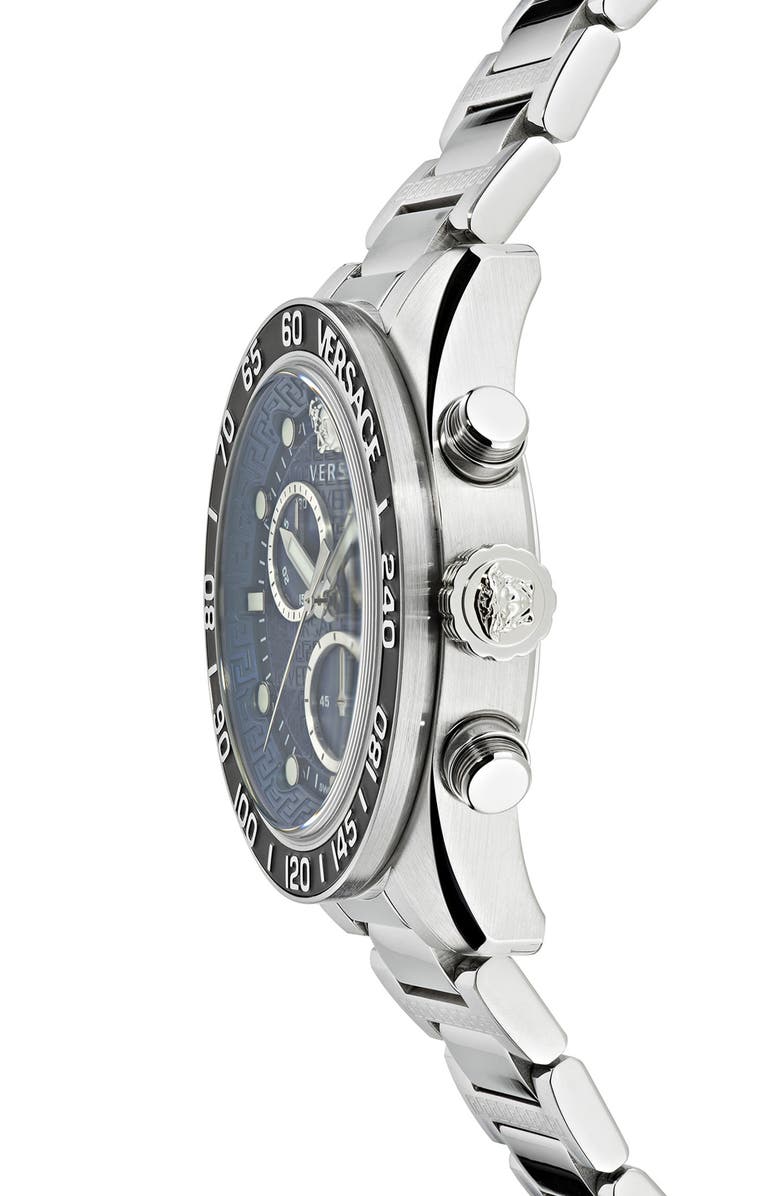 Versace Greca Dome Chronograph Bracelet Watch, 43mm, Alternate, color, Stainless Steel