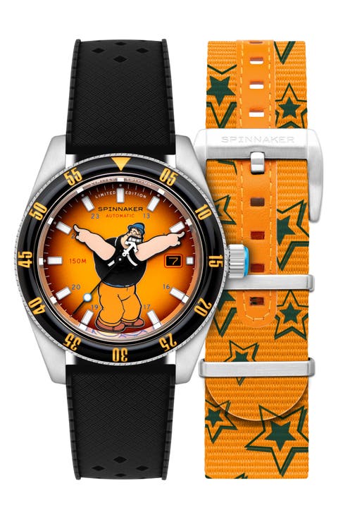 x Popeye Fleuss Bronemies Automatic Silicone & Nylon Strap Watch, 43mm (Limited Edition)