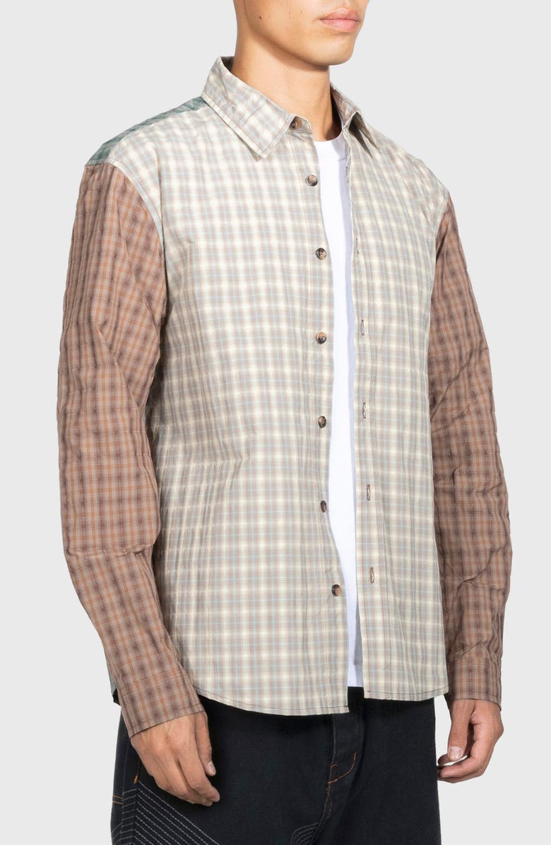 PLEASURES Dazed Mismatched Plaid Button-Up Shirt, Alternate, color, Multi
