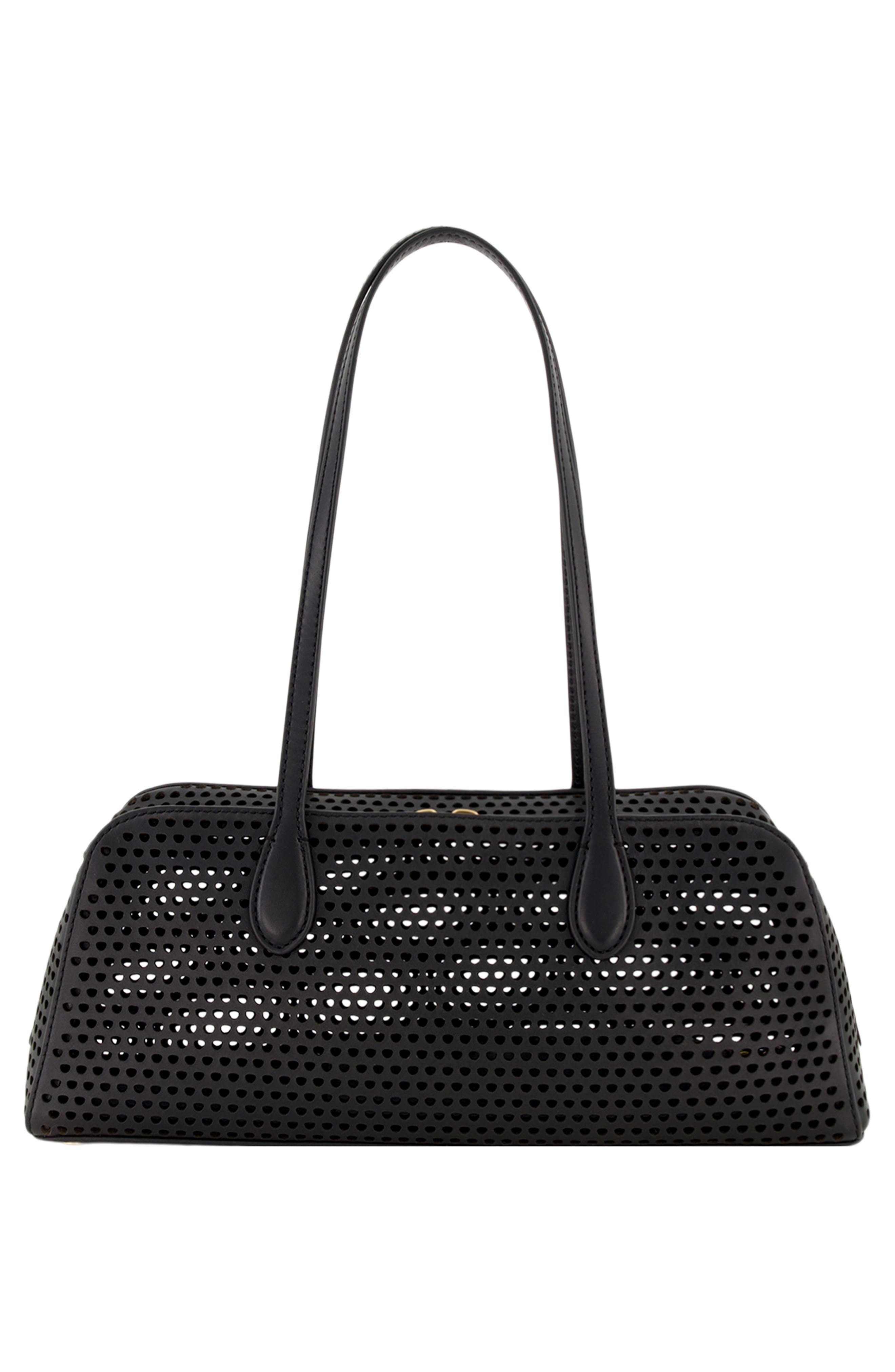 Vince Athene Perforated Leather East/West Shoulder Bag, Alternate, color, Black