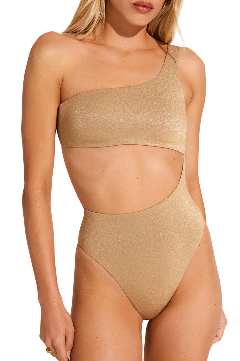 Aden Cutout One-Shoulder One-Piece Swimsuit, Main, color, GOLDEN GLOW
