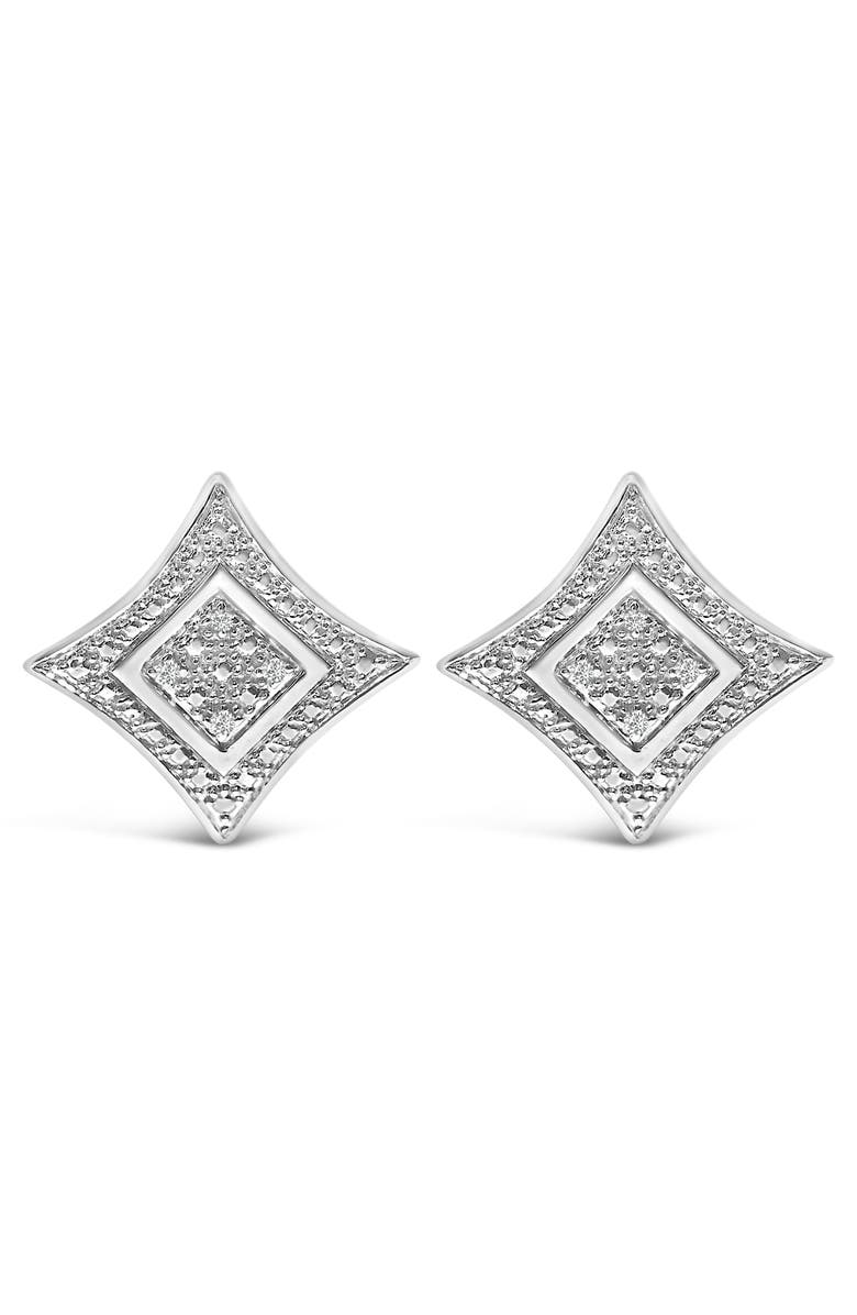 Haus of Brilliance Silver Diamond Accent 4-Stone Four Pointed Star Shaped Halo-Style Stud Earrings, Main, color, White