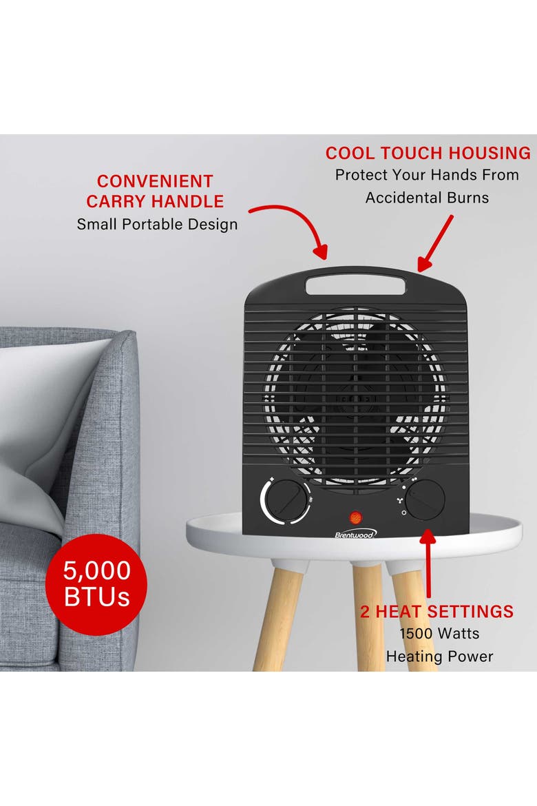 1500 W Portable Electric Space Heater and Fan in Black, Alternate, color, Black