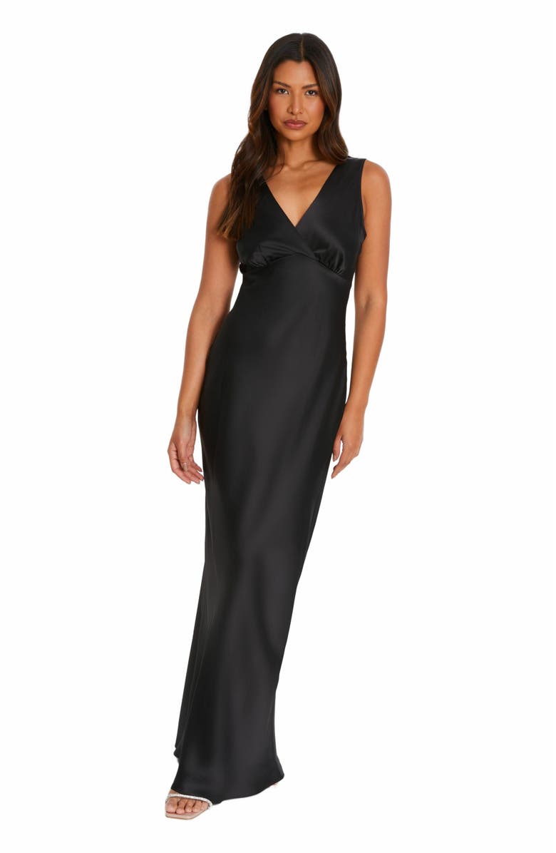 QUIZ Satin Wrap Front Maxi Dress, Main, color, Black