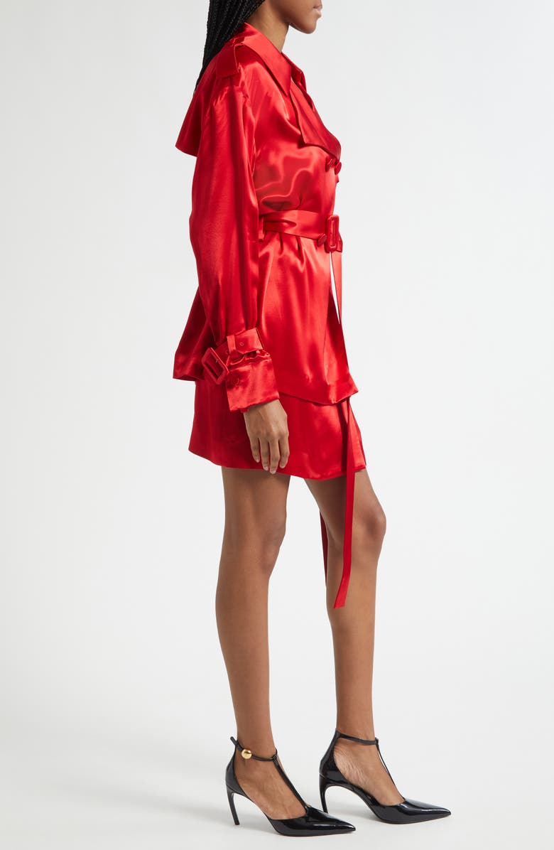 FERRAGAMO Long Sleeve Satin Trench Shirt, Alternate, color, Dark Red