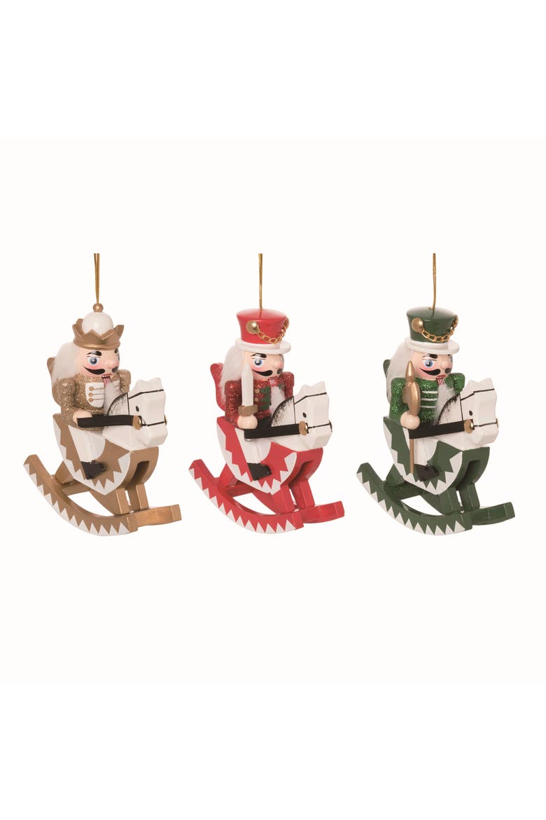 Wood Multicolor Christmas Rocking Horse Nutcracker Ornaments, Main, color, Multicolored