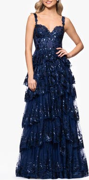 Blondie Nites Sequin Layered Ruffle Ballgown