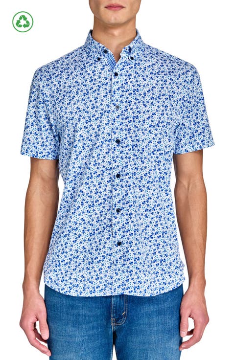 Slim Fit Blueberry Floral Recycled 4-Way Stretch Performance Short Sleeve Shirt