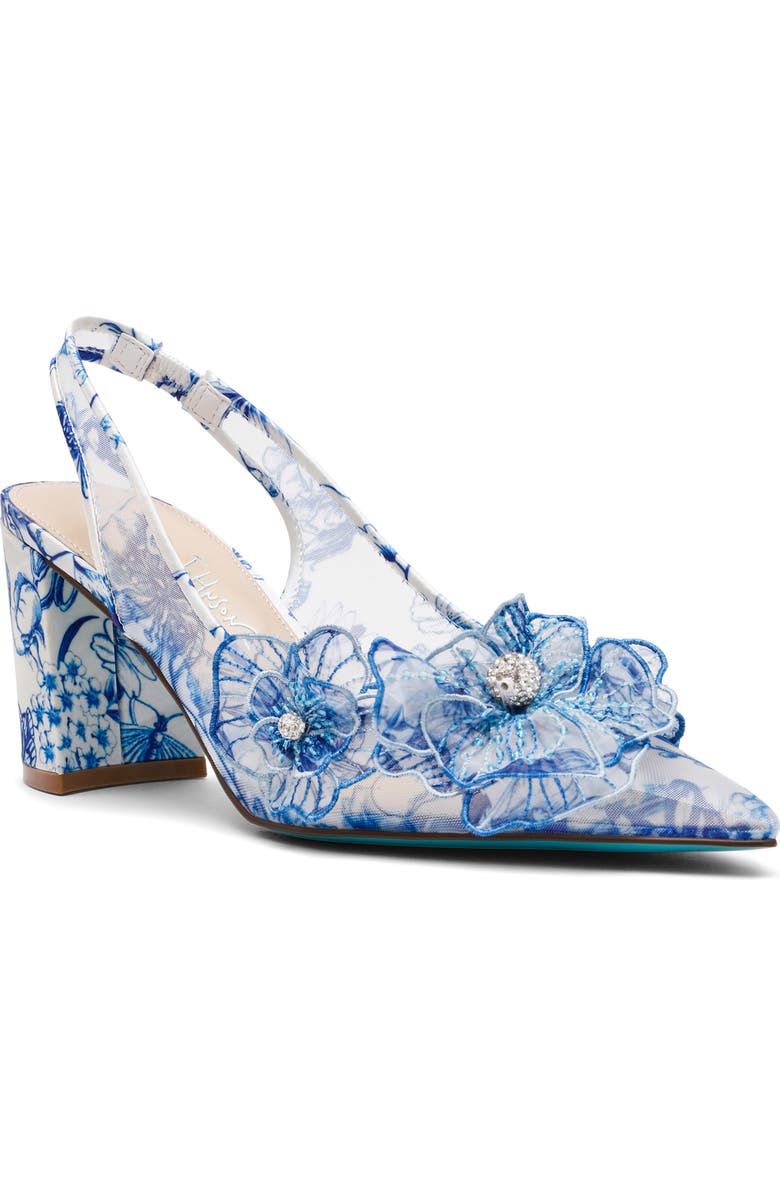 Betsey Johnson Petra Slingback Pointed Toe Pump, Main, color, White/ Blue Floral