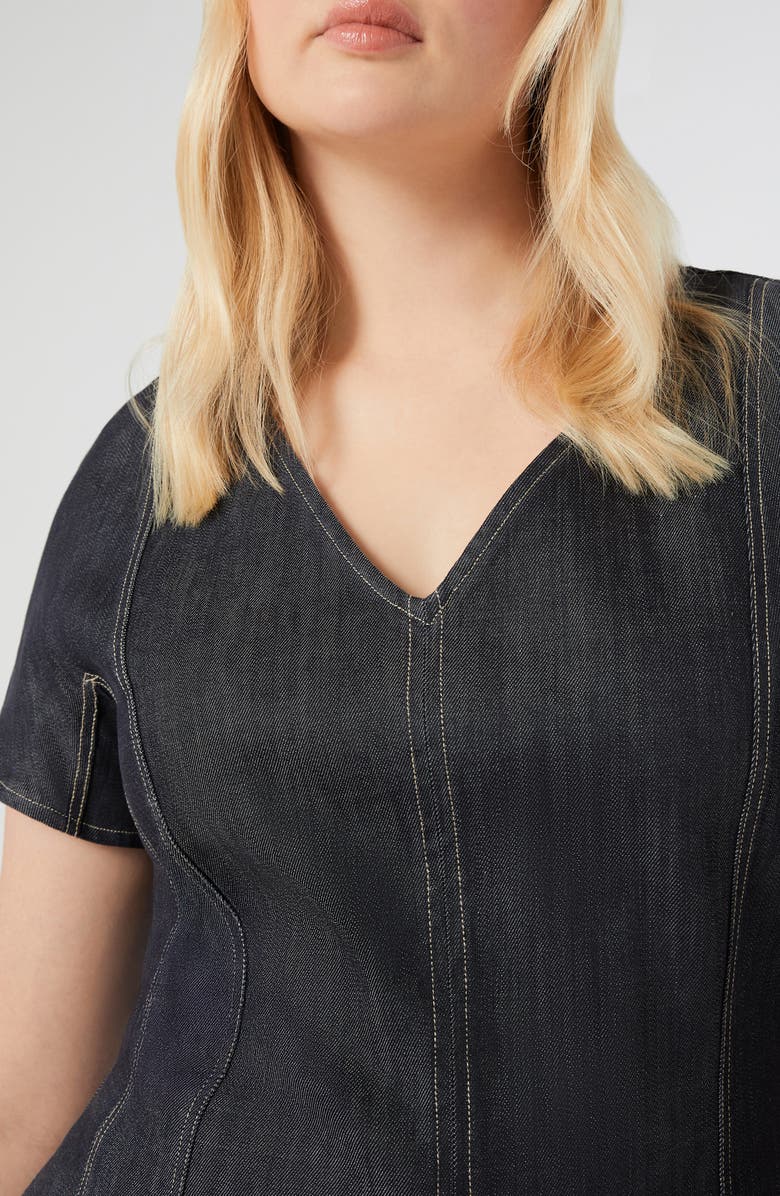 Marina Rinaldi Denim Fit & Flare Midi Dress, Alternate, color, Navy