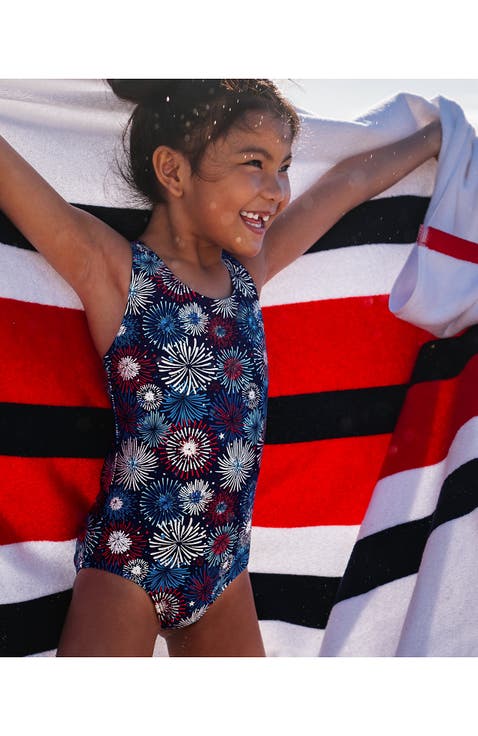 Girls Chlorine Resistant Sporty Hi-Neck Racer Back One Piece Swimsuit