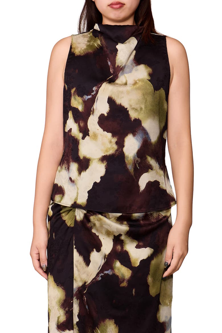 Sleeveless Jacquard Satin Cowl Neck Top, Main, color, WATERCOLOR FLORAL PRINT