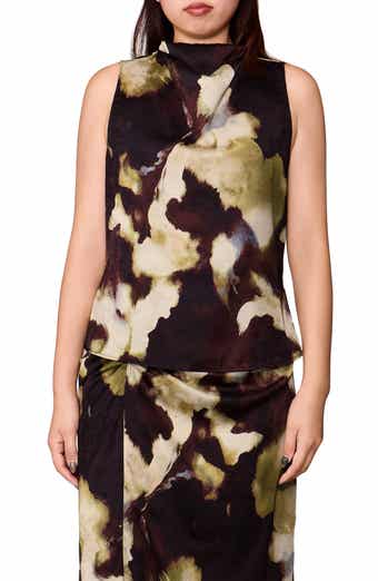 Sleeveless Jacquard Satin Cowl Neck Top