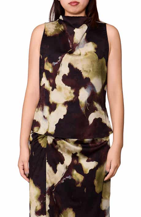 Sleeveless Jacquard Satin Cowl Neck Top