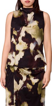 MELLODAY Sleeveless Jacquard Satin Cowl Neck Top