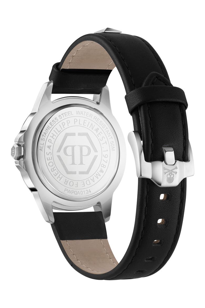 Rock Leather Strap Watch, 38mm, Alternate, color, STAINLESS STEEL