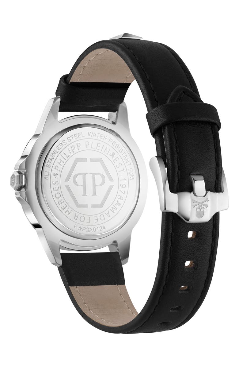 PHILIPP PLEIN Rock Leather Strap Watch, 38mm, Alternate, color, Stainless Steel