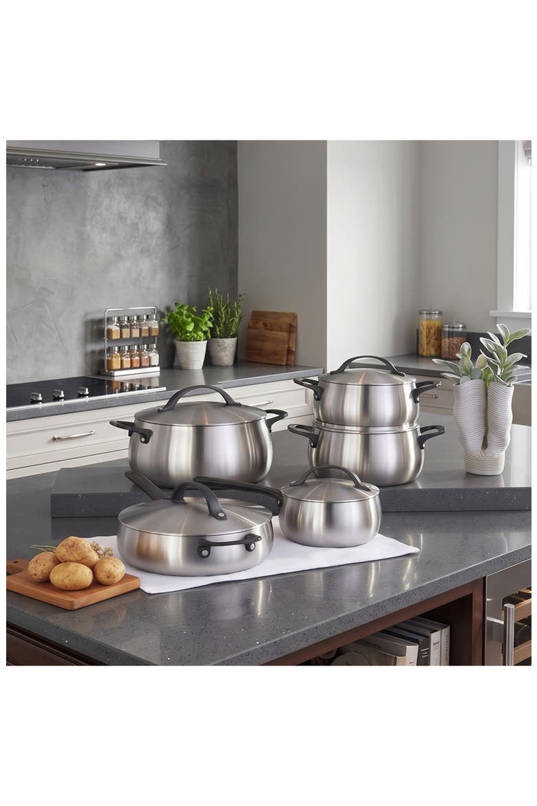 Belly Tri-Ply Stainless Steel 10-Piece Cookware Set, Alternate, color, SMOKEY BLACK