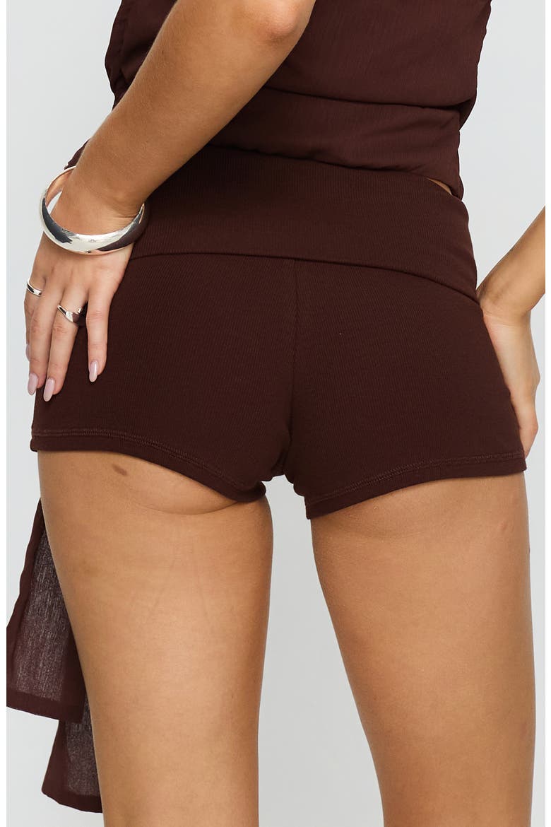Baseline Foldover Rib Stretch Cotton Shorts, Alternate, color, CHOCOLATE