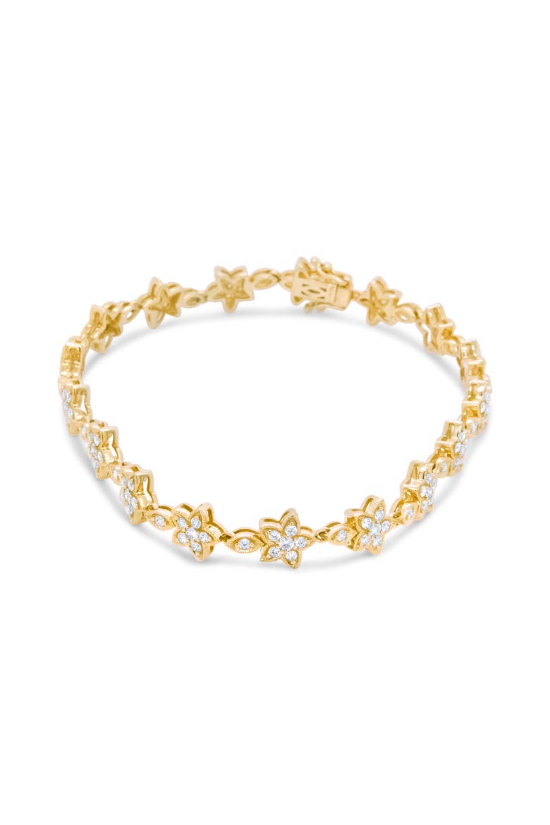 14K Gold 1 1/5 Cttw Round Diamond Floral Star-Shaped Link Bracelet, Alternate, color, Yellow