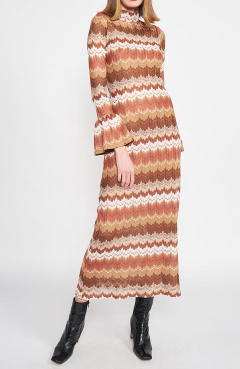 Wavy Stripe Long Sleeve Sweater Dress