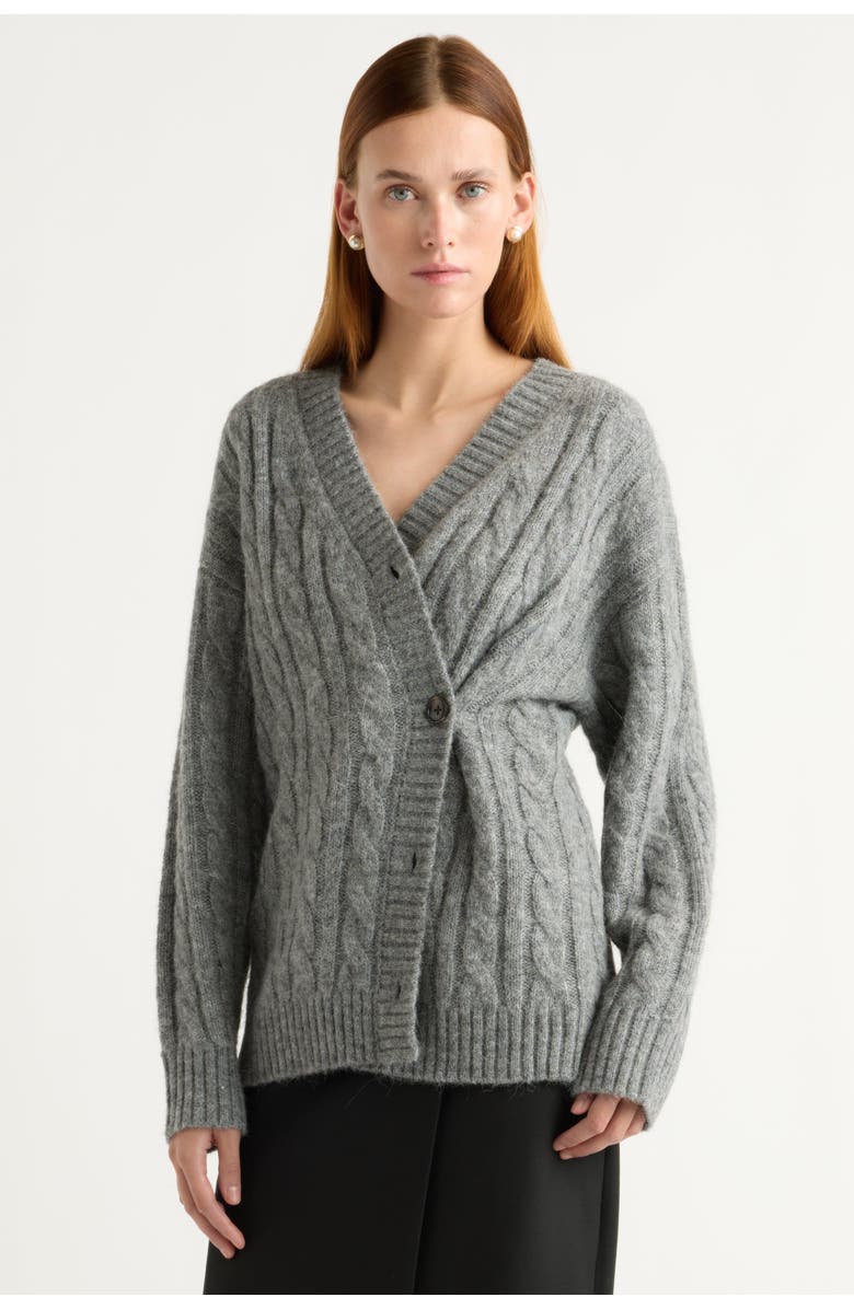 Modern Citizen Hikari Asymmetric Cable Knit Cardigan, Main, color, Heather Charcoal