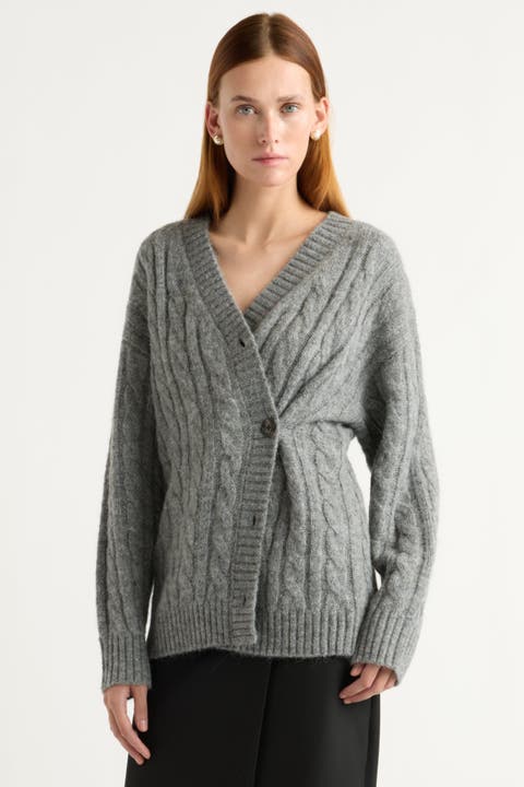 Hikari Asymmetric Cable Knit Cardigan