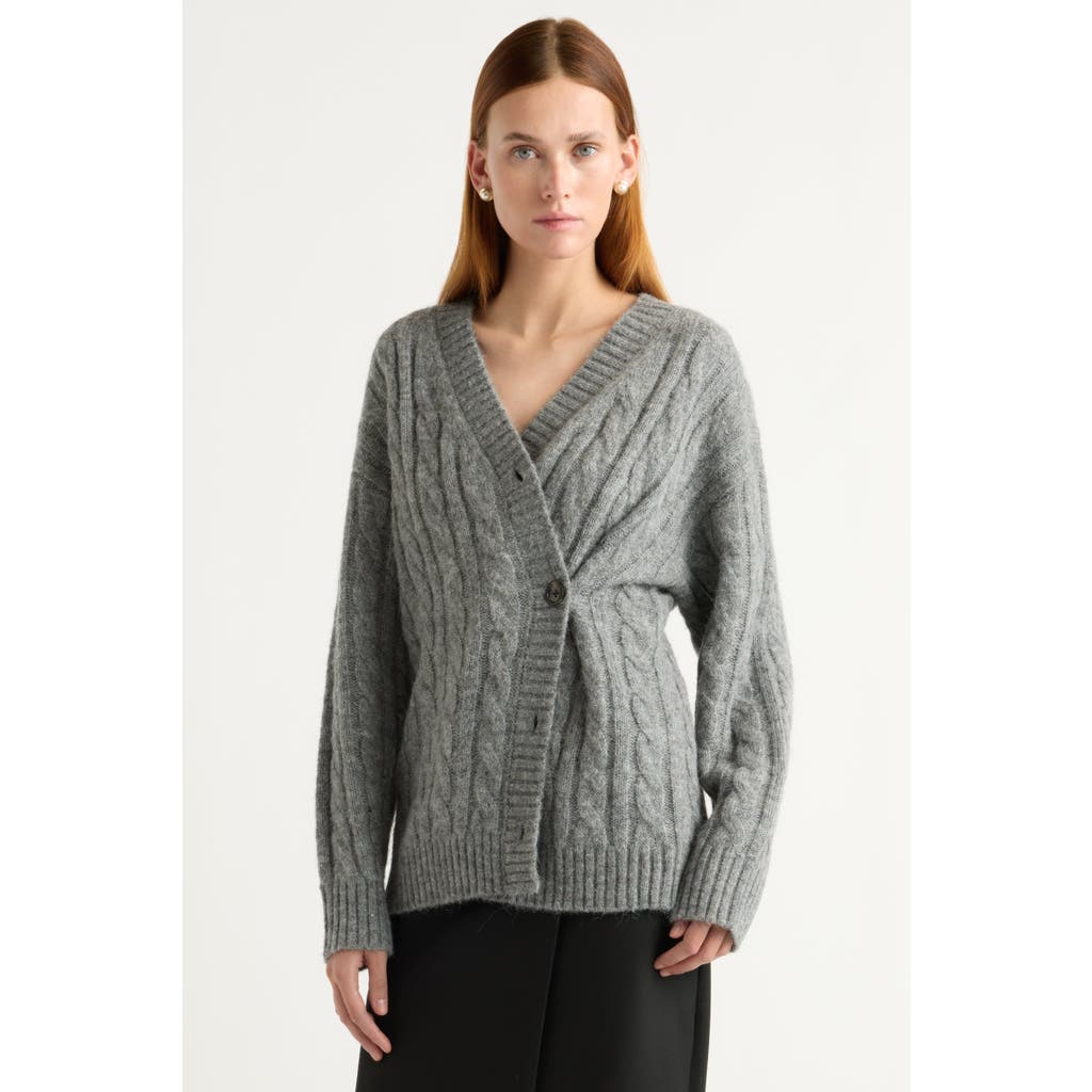 Modern Citizen Hikari Asymmetric Cable Knit Cardigan In Gray