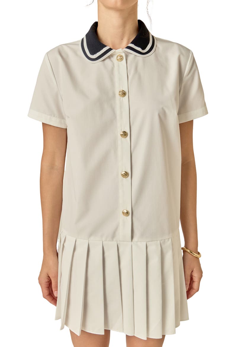 Crochet Collar Pleated Minidress, Alternate, color, WHITE