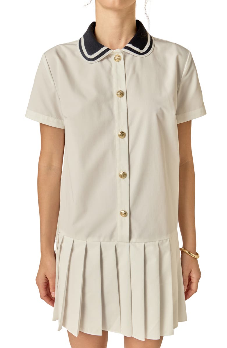 English Factory Crochet Collar Pleated Minidress, Alternate, color, White