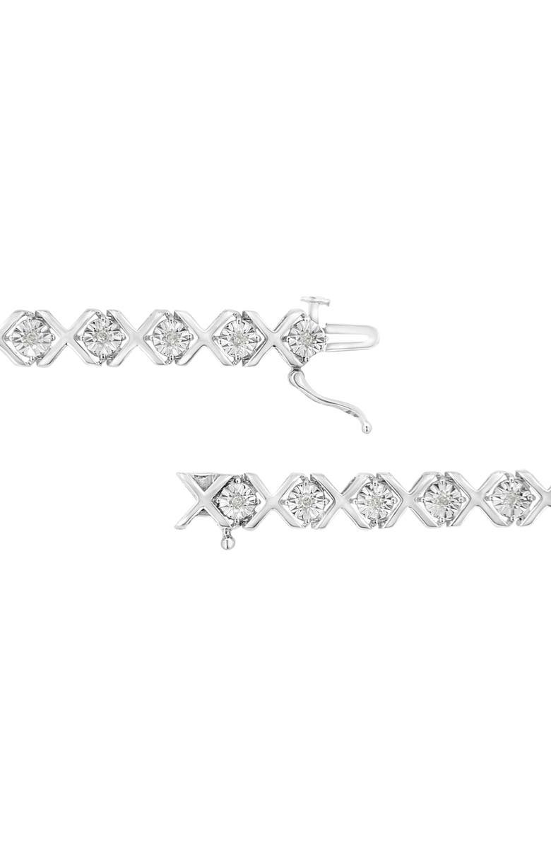 Haus of Brilliance Silver 1/4 Cttw Miracle Set Diamond "X" Link Bracelet, Alternate, color, White