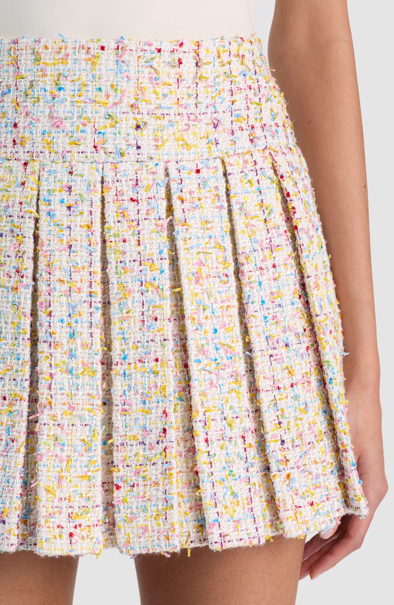 Alice + Olivia Emilie Box Pleat Tweed Miniskirt, Alternate, color, Off White/ Multi