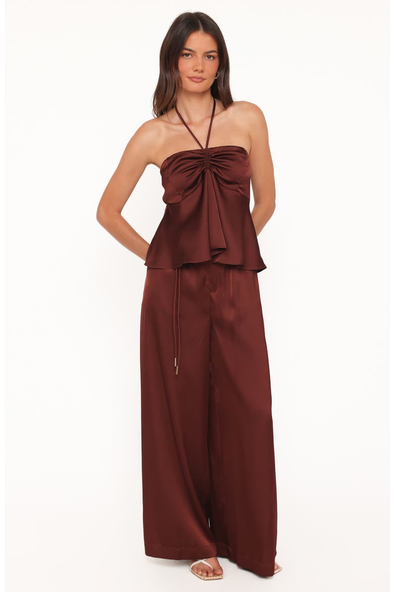 Vita High Waist Wide Leg Satin Pants, Alternate, color, BROWN