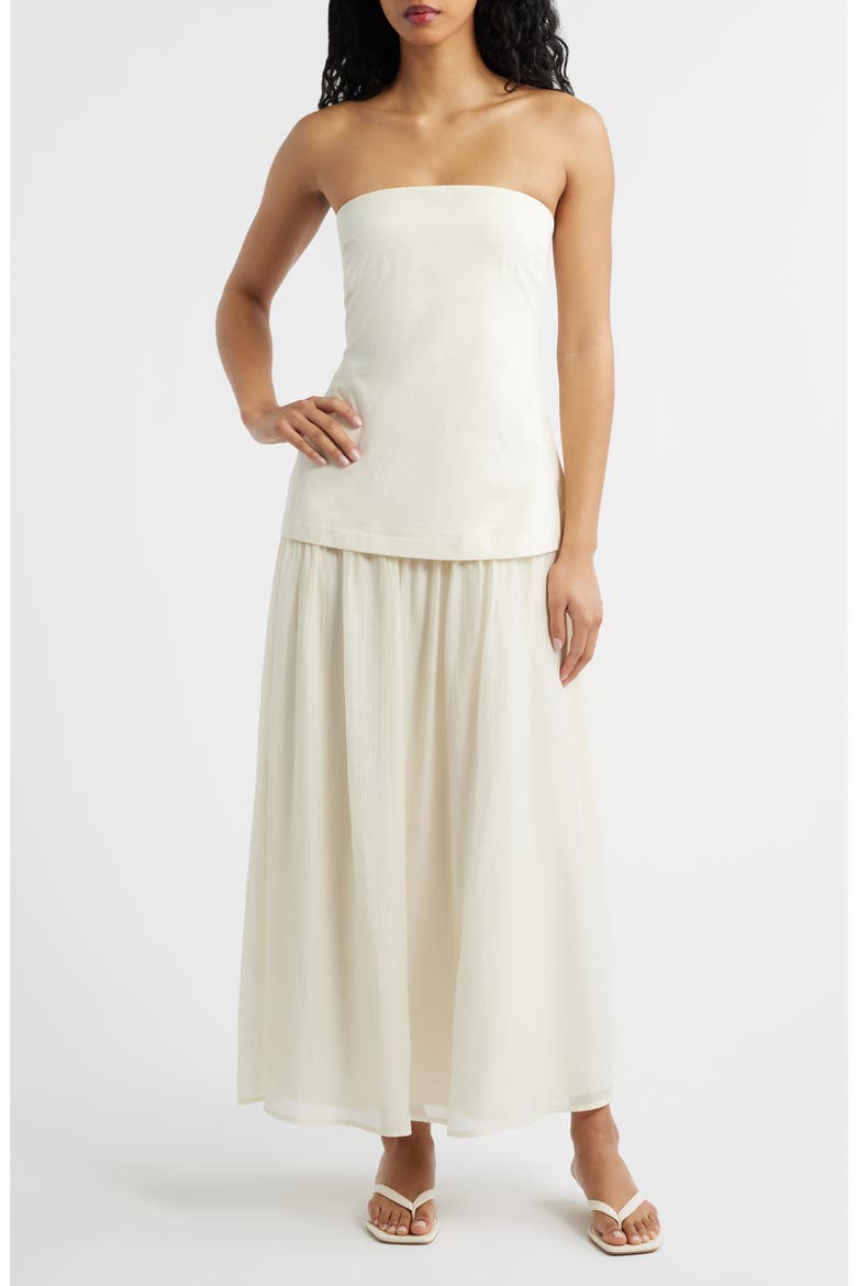 Strapless Mixed Media Maxi Dress, Main, color, CREAM