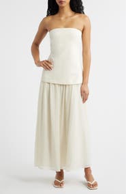 MOON RIVER Strapless Mixed Media Maxi Dress