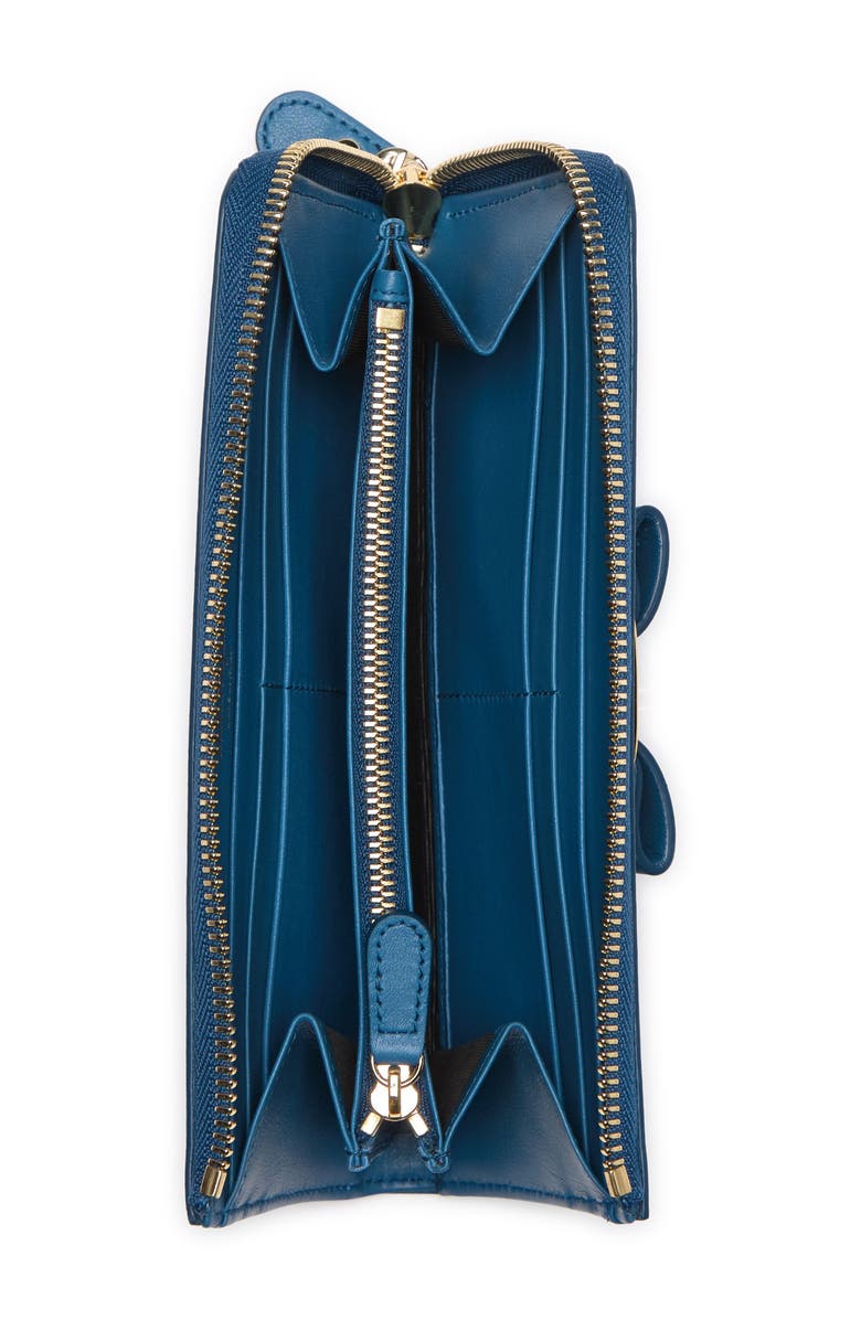 FERRAGAMO Vara Bow Leather Zip-Around Wallet, Alternate, color, 