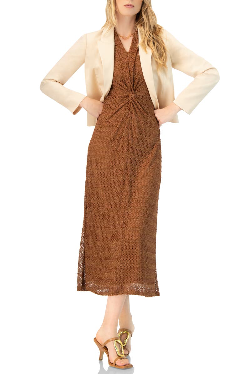 IVONNE Long Knitted Off-Shoulder Dress, Alternate, color, Brown