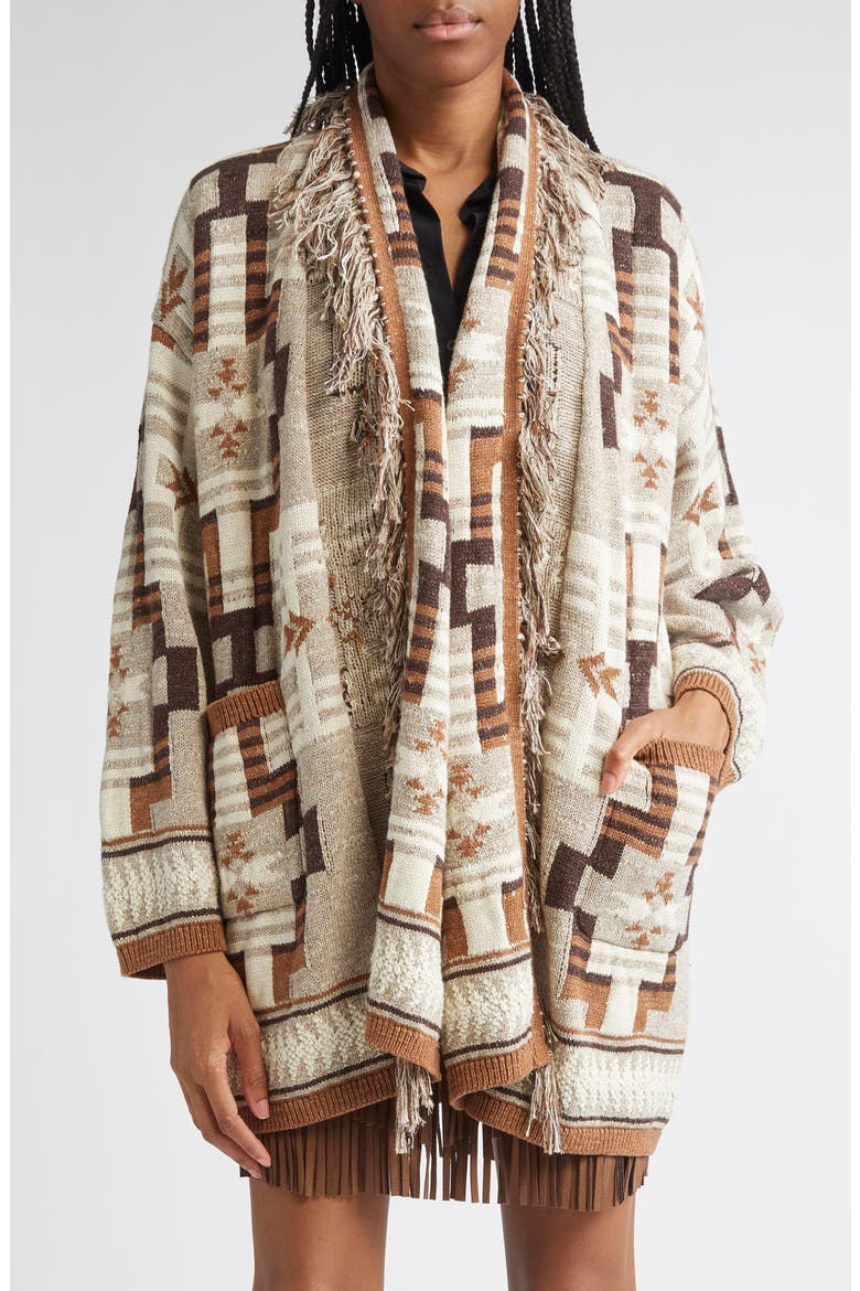 Jair Geo Pattern Fringe Cardigan, Main, color, NATURAL MULTI