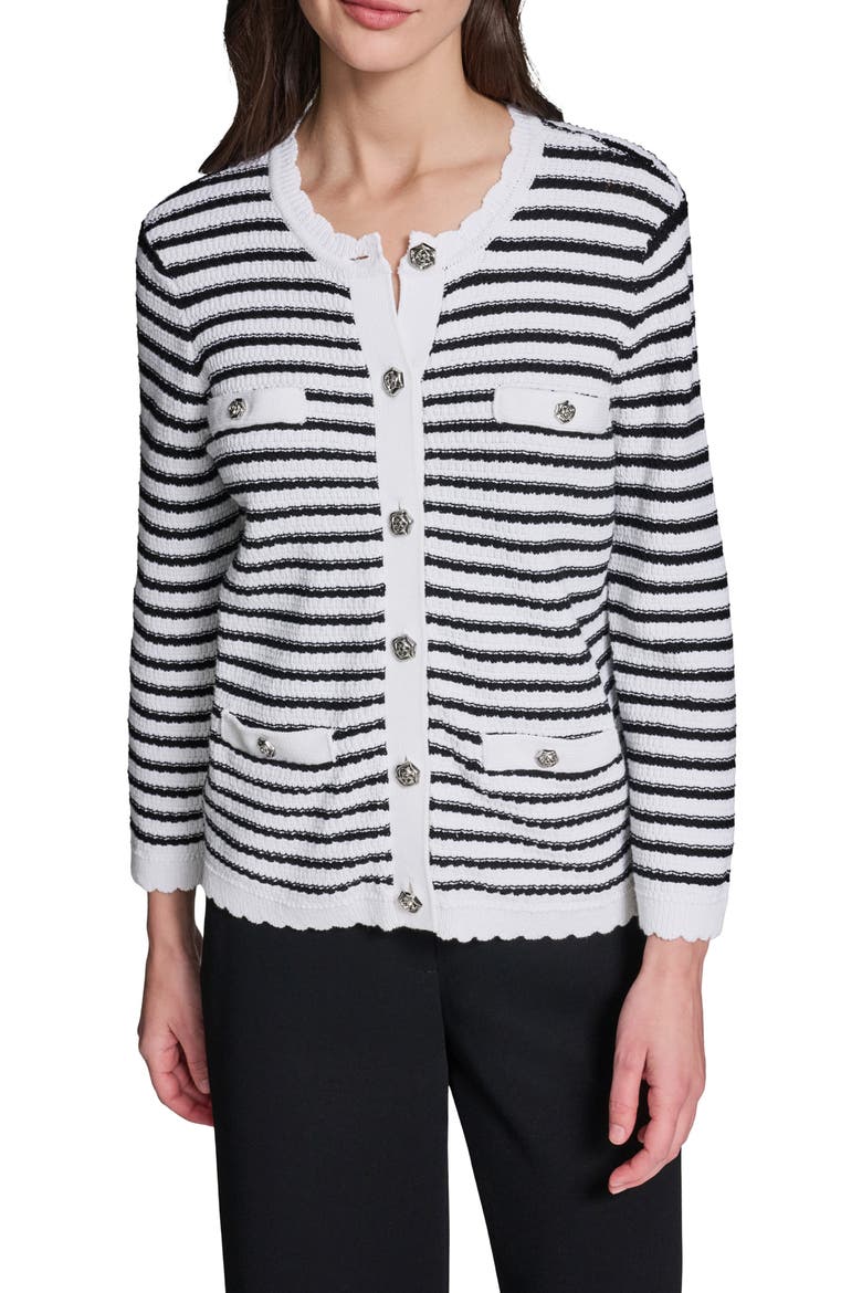 Stripe Cotton Blend Cardigan, Main, color, SOFT WHITE/ BLACK