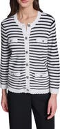 KARL LAGERFELD PARIS Stripe Cotton Blend Cardigan