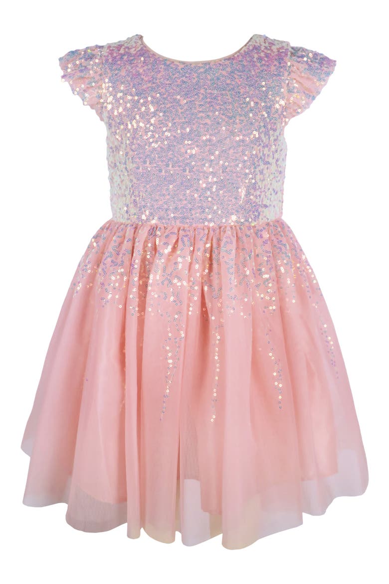 Kids' Sequin Flutter Sleeve Party Dress, Main, color, BLUSH